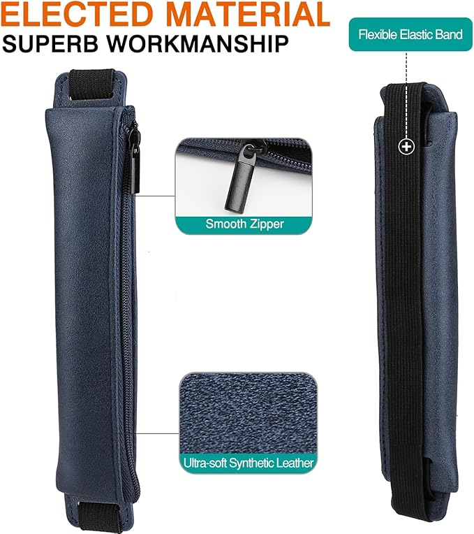 MoKo Pencil Case (2 Pack), PU Leather Pen Pencil Pouch Holder Stationery Zipper Bag with Elastic Strap for Pens, Pencils, Markers, Eraser - Printing & Dark Blue