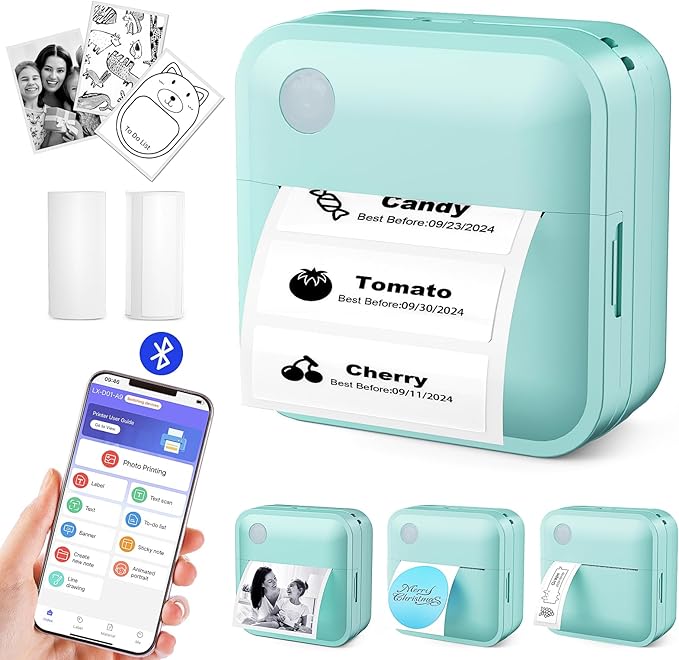 Label Maker Machine with Tape - Thermal Label Printer Bluetooth Label Maker Machine, Mini Printer Sticker Maker for Home, Kitchen, School, Office Organization (Light Blue)