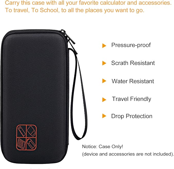 BOVKE Hard Carrying Case for Texas Instruments TI-84 Plus CE/TI-84 Plus/TI-83 Plus CE/TI-83 Plus/Casio fx-9750GIII Graphing Calculator, Extra Pocket for USB Cables, Manual, Pencil, Ruler, Black