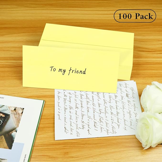 100 Pack #10 Business Envelopes, Light Yellow Standard Envelopes Self Seal, Letter Size Mailing Envelopes for Checks Letters Invoices Christmas Birthday Graduation Wedding, 4 1/8 x 9 1/2 Inch