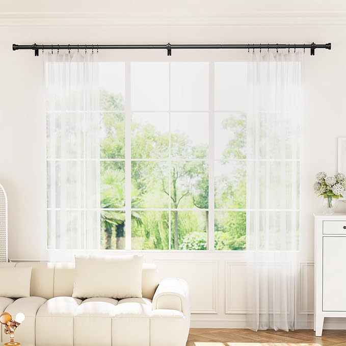 Curtain Rod 2 Pack 32-58 Inch, Heavy Duty 1 Inch Curtain Rod, Black Short Adjustable Window Treatment Rods, Modern Design, Easy Installation
