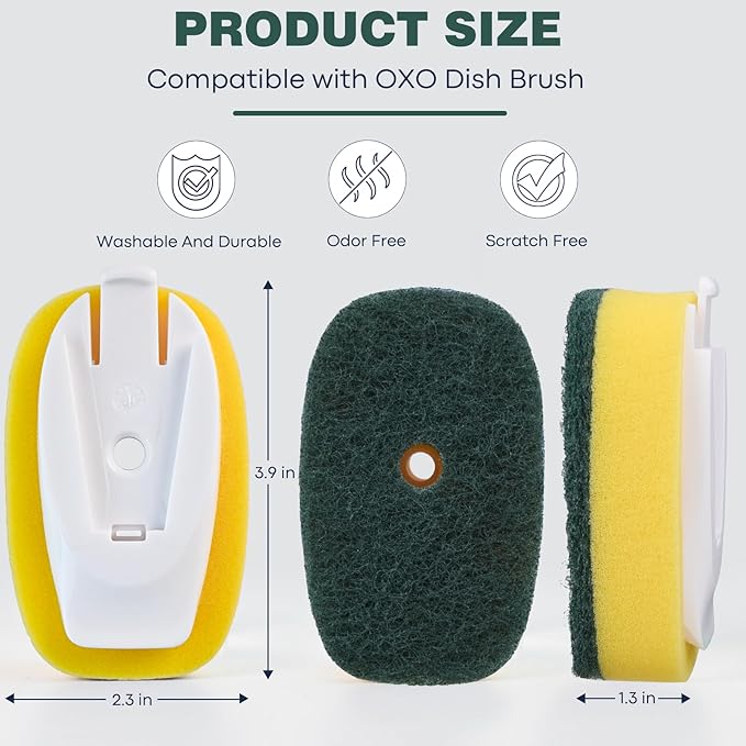 Sponge Brush Refills for OXO Dish Brush, 6 Pack Soap Dispensing Dish Refills, Scrub Replacement Head for Scrubber, Sponge Replacement Head Fits Soap Dispensing Handle