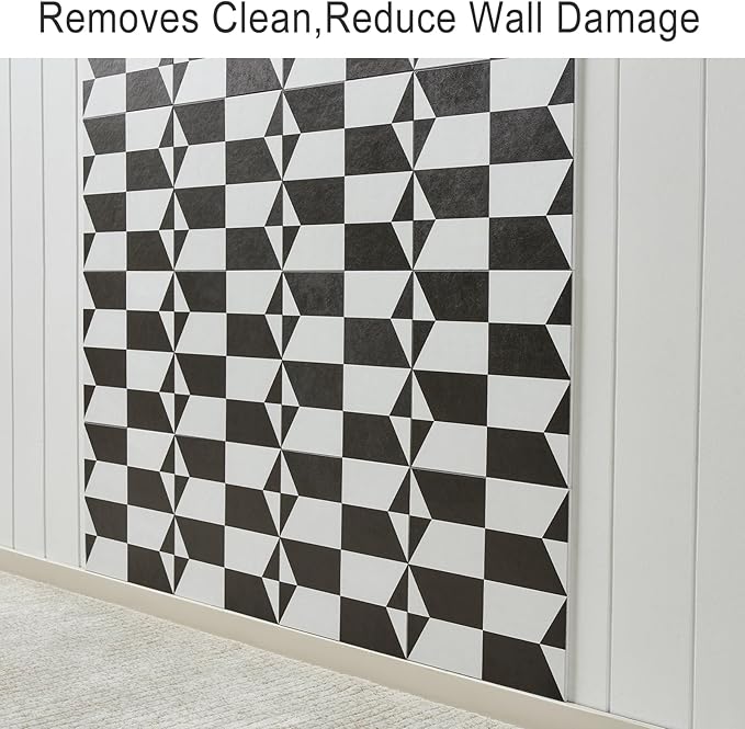 12-Pack Felt Wall Tiles, Large Bulletin Board with Safe Removable Adhesive Tapes, 11.8 x 11.8in Panels Alternative for Home Wall Decor, Black-and-White Pattern
