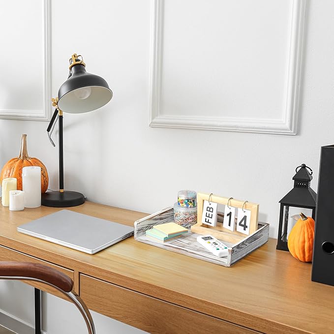 DRASTAR Paper Organizer for Desk, Wood Stackable Paper Tray, Office Desk Organizers & Accessories, Letter Tray Retro White