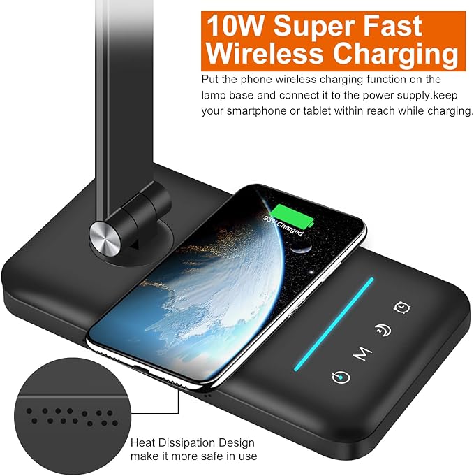 AFROG 8-in-1 4th Gen Multifunctional LED Desk Lamp with 10W Fast Wireless Charger,USB Charging Port,1200Lux Super Bright,5 Lighting Mode,7 Brightness，40 Min Timer,Night Light Function,5000K