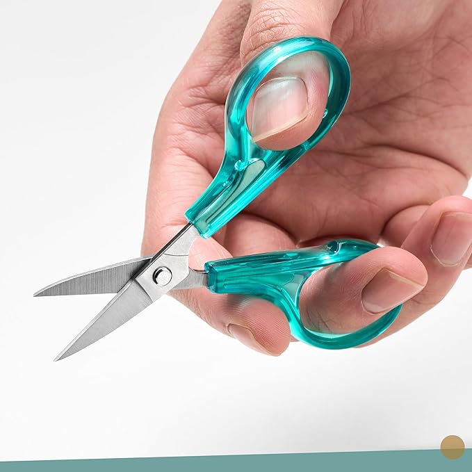 Beaditive Detail Craft Scissors Set (2 Pc.) Curved and Straight, Sharp, Compact | Sewing, Embroidery, Paper Cutting, Crafting | Stainless Steel | Protective Cover (Green)