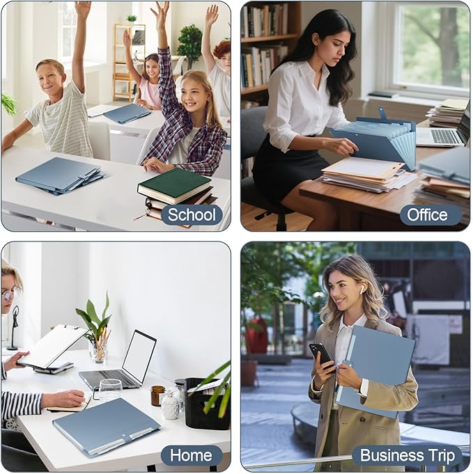 20Pack Accordion File Organizer Expanding File Folder with 8 Pockets, Bulk Letter Size Portable Paper Document Organizer for Office Home Business Supplies, Blue