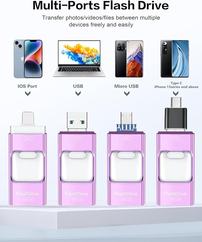 ZARMST 256GB Flash Drive for iPhone Photo Stick,Thumb Drive USB Stick High Speed Transfer USB Drives External Picture Video Storage Memory Expansion for iPhone/iPad/PC (Purple)