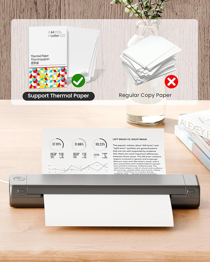 Phomemo Portable Printers Wireless for Travel, M08F Thermal Bluetooth Printer Support for 8.5"x11" US Letter, Small Inkless Printer Compatible with iOS, Android, Laptop for Car, Office, Home