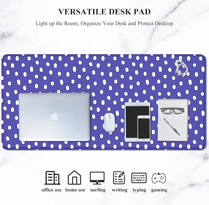 Auhoahsil Desk Mouse Pad, Large Gaming Mousepad, XXL Desk Pad, Extended Long Superior Micro-Weave Cloth Non-Slip Rubber Big Computer Mouse Mat for Gamer, Office & Home, 35" x 15", Purple Dots