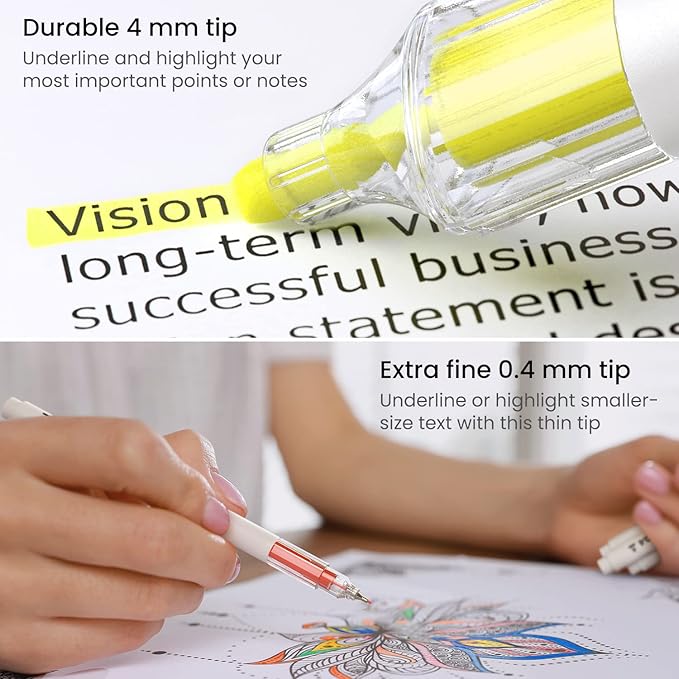 ARTEZA Highlighters – 18-Piece Set of Neon and Pastel Colors with Fineliner Pens for Journaling, Study, Planning & Note Taking, No-Bleed Ink