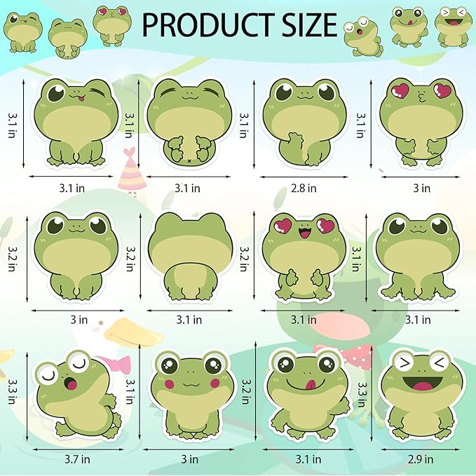 600Pcs Frog Sticky Notes, Cute Cartoon Frog Self-Stick Note Pads Kawaii Frog Theme Sticky Notes Animal Memo Pads Frog Notepad for Frog Lovers Birthday Students Office School Supplies