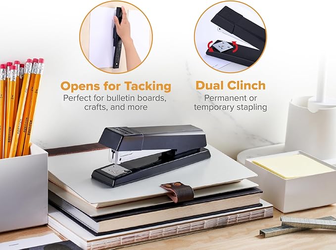 Bostitch Office Stapler, No-Jam Premium for Desktop, Includes 1,250 Staples, Full-Strip, 25 Sheet Capacity, Black, 3 Pack