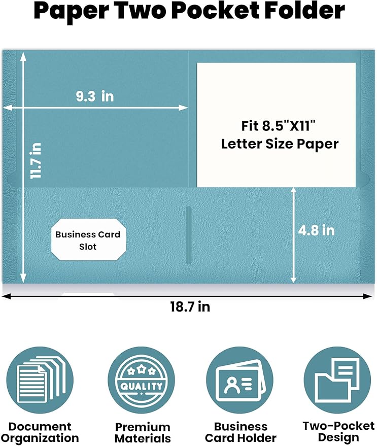 SUNEE Folders with Pockets (25 Pack, Warm Blue), 2 Pocket Folders Fit Letter Size, Paper File Folder for School Office Home Business, Textured Paper
