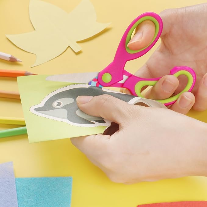 Kids Scissors, Blunt Tip Safety Children's Craft Scissors, Soft Grip, for Home and School, for Children 3 Years or Older, Pink, Blue, Fruit Green 6 Pairs