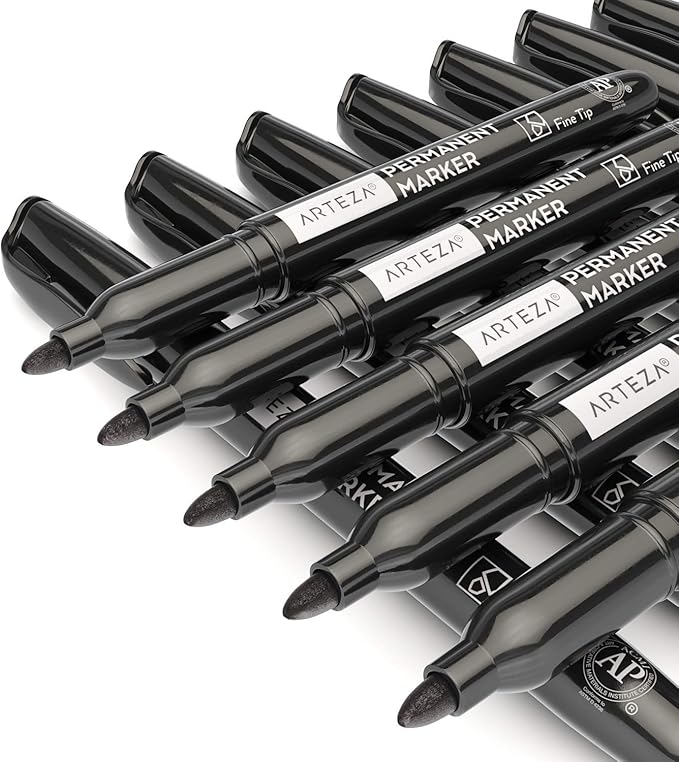 ARTEZA Permanent Markers Black, Bulk Set of 60, Fine Tip, Waterproof