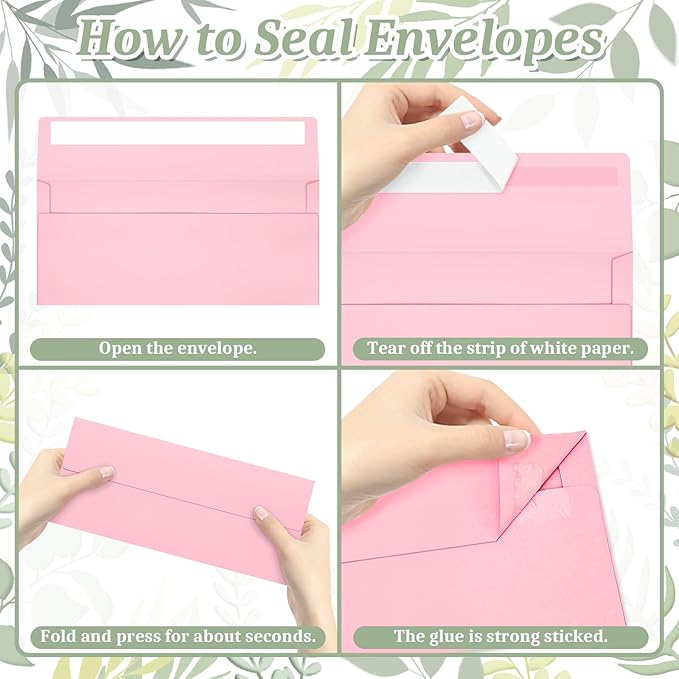 Mulbozy 50 Pcs Pink #10 Business Envelopes, Self Seal Standard Envelopes, Windowless Business Mailing Envelopes for Office, Checks, Letters, Invoices, Statements, Wedding, Size 4-1/8 x 9-1/2 inch