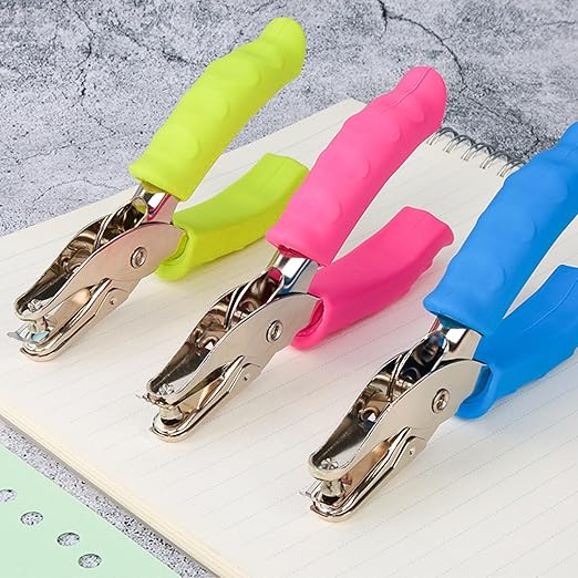 12 Pcs Single Hole Puncher, 1/4 Inch Metal Handheld Hole Punch with Soft Grip, Circle Shape Single Hole Puncher for Craft Paper Labels Greeting Cards Notebook(Multicolor)
