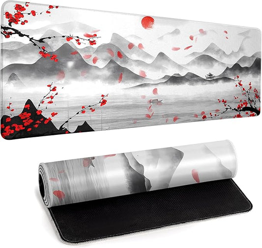 Japanese Cherry Blossom Large Gaming Mouse Pad Sakura Desk Pad Big Mousepad Deskmat Office Decor for Computer 31.5''x11.8'' Desk Organizers and Accessories