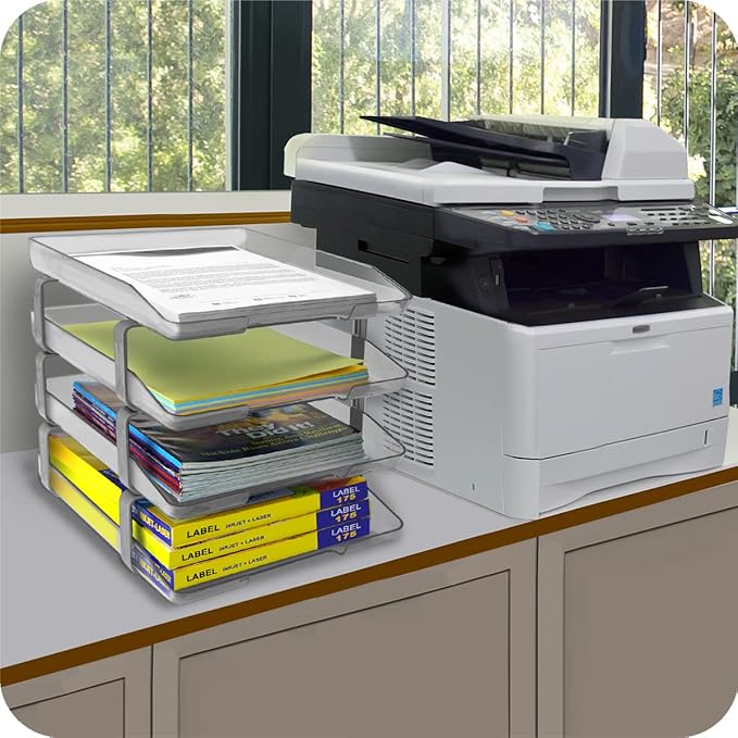 Acrimet Traditional 4 Tier Letter Tray, Front Load Design, A4 Letter Size, Desktop Organizer (Plastic) (Clear Crystal Color)