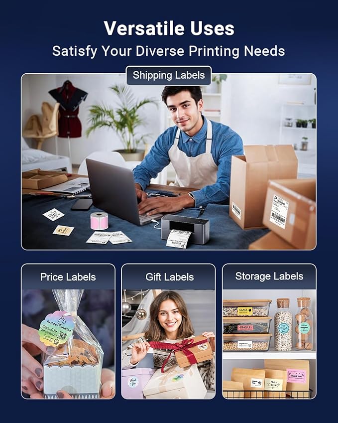 Bluetooth Thermal Shipping Label Printer 4x6, Wireless Shipping Label Printer for Small Business, Desktop Label Printers for Shipping Packages, Compatible with Amazon, Ebay, Shopify, Etsy, USPS