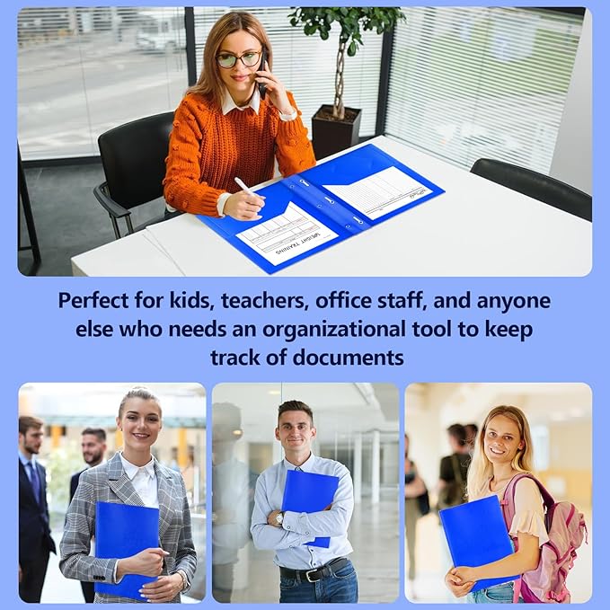 8 Pack Plastic Folders With 2 Pockets, Colorful Letter Size File Folders With Prongs and Business Card Slots for School Office