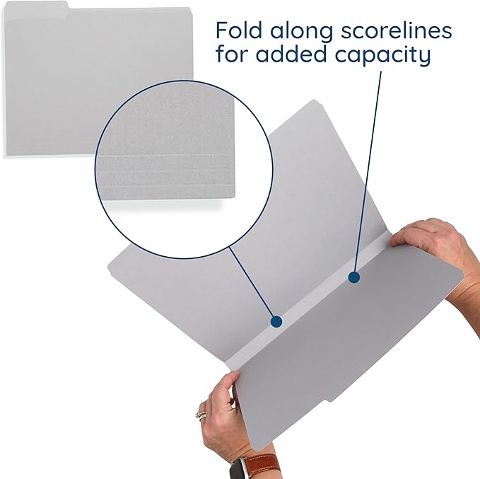 100 Blue Summit Supplies Gray File Folders Letter Size - Durable 11pt Grey Folders, 1/3 Cut 3 Tabs Gray Folders, Holds Letter Size Documents