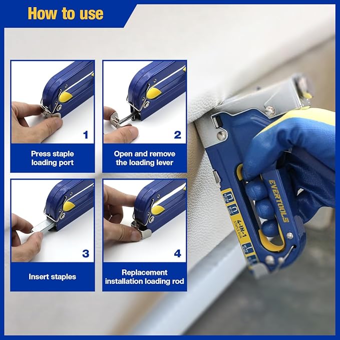 4-in-1 Heavy Duty Staple Gun Kit with 6,000 Staples, Adjustable Power and Jam-Free Design, Includes Staple Remover and Gloves for Upholstery, Furniture, Carpentry, Decoration and DIY