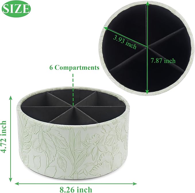 Hennaja Remote Control Holder, 360°Spinning PU Leather Desk TV Remote Caddy,Desk Storage Box Room Accessories for Controller, Media,Mail,Calculator, Mobile Phone,Pencil(1-Carved Green1)