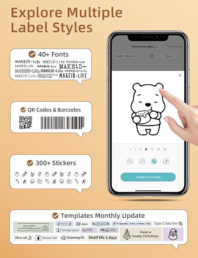 Makeid Label Maker Machine with Tape, S1 Pro Bluetooth LCD Display Labeler, One-Click Quick Print Inkless Magnetic Label Printer for Kitchen Home School Office Organization