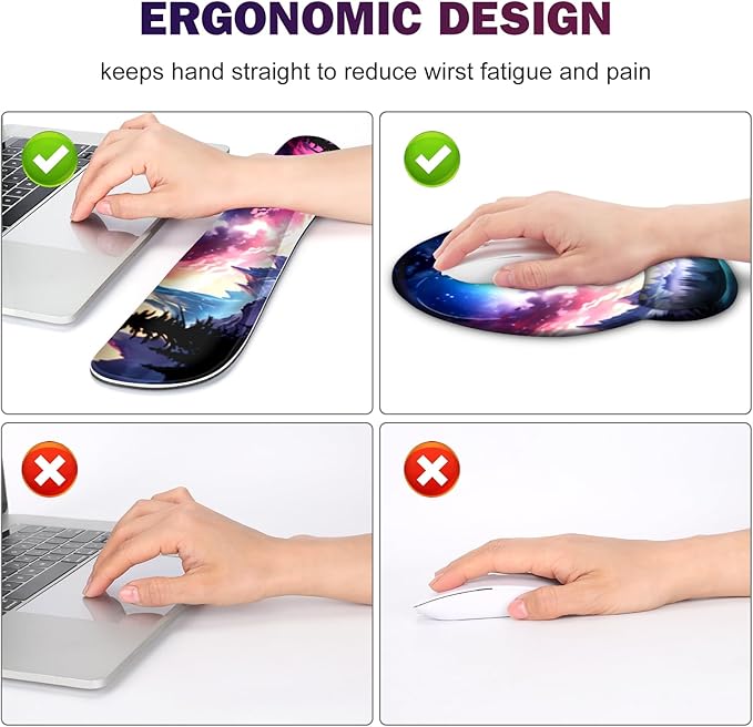Gaming Mouse Pad, Large Desk Mat, Cute Desk Pad Protector, 4in1 XXL Mousepad + Keyboard Wrist Rest+Mouse Wrist Rest+Coaster Set with Ergonomic Desk Pad for Home Office Table Computer, Purple Hill