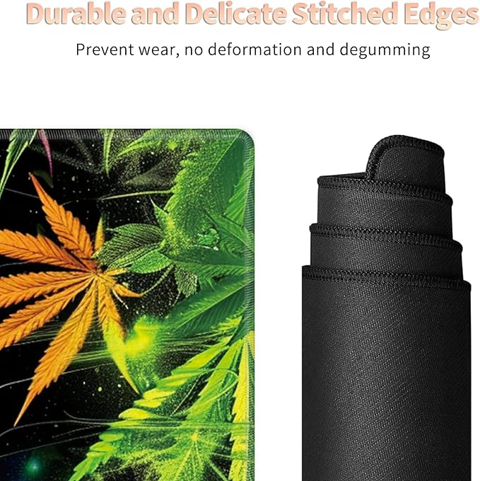 Desk Mat Large Gaming Mouse Pad (31.5x11.8 inch) with Stitched Edges, XL Mouse Pad +Coaster, Extended Mouse Mat Keybroad Mousepad Non-Slip Rubber for Gamer Men Women, Green Lip Weed