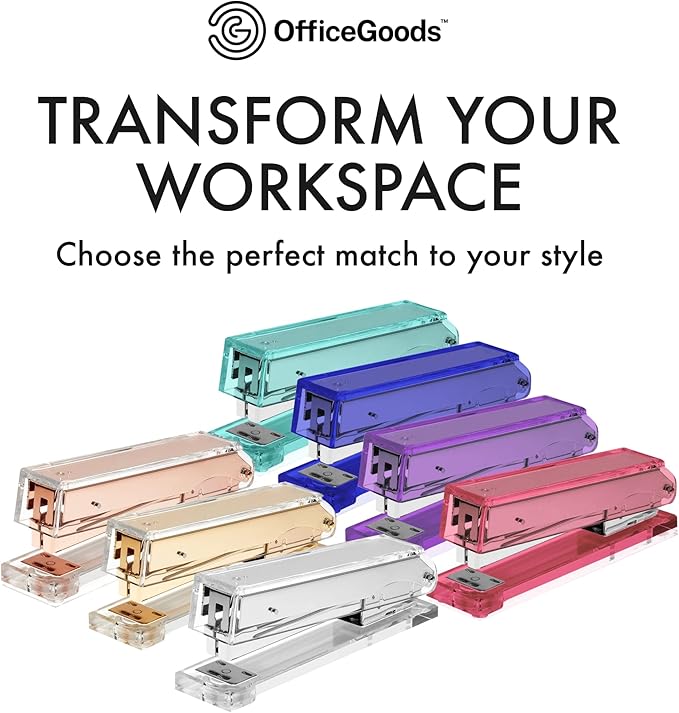 OfficeGoods Acrylic Stapler – Aesthetic & Durable Silver Desk Staple for Modern Office – Stylish & Compact Office Supplies for Women & Men