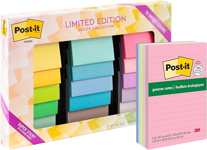 Post-it Super Sticky Notes, Limited Edition Color Collection + Post-it Greener Notes, Sweet Sprinkles Collection