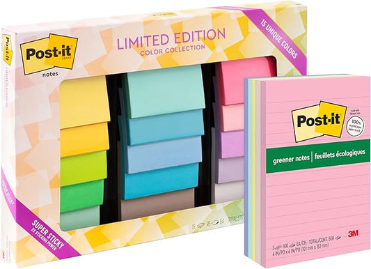 Post-it Super Sticky Notes, Limited Edition Color Collection + Post-it Greener Notes, Sweet Sprinkles Collection