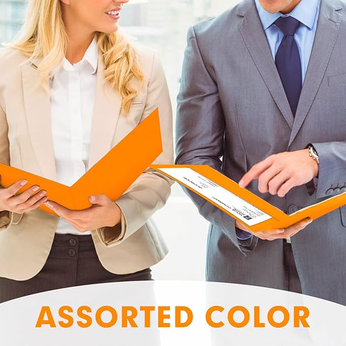 Two Pocket Folders, PANDRI 50 Pack 2 Pocket Folders, Letter Size Paper File Folder for School Office Home Business, Orange