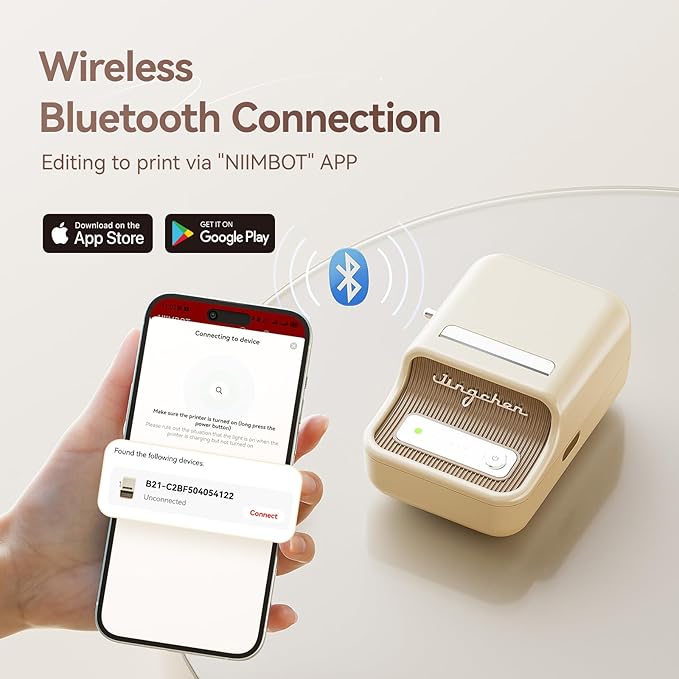 NIIMBOT B21 Label Maker Machine with Tape 2Inch Portable Sticker Printer Thermal Labeler for Jar Price Address Label for Business Home Office Organization, White