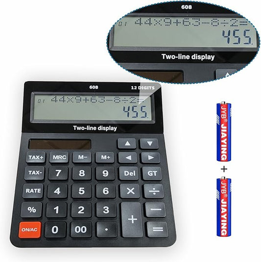 Battery and Solar Unique 120-Step Calculation Check Memory 12 Digit 2 Line Extra Large Calculator Big Buttons and 5.5" LCD Display, Configurable Tax Rate Financial Calculator for Tax Calculations