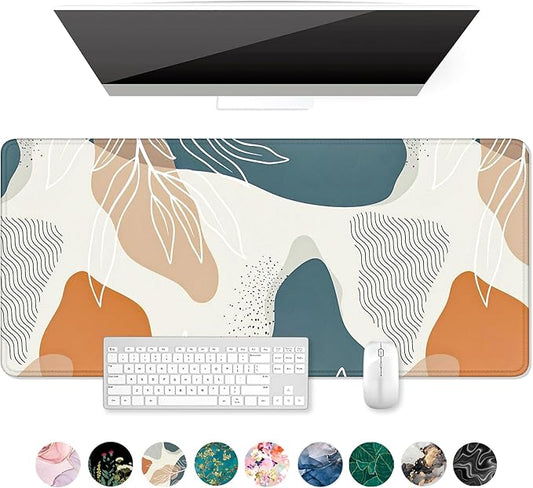 Auhoahsil Large Mouse Pad, XXL Desk Pad, Extened 35" x 15", Non-Slip Rubber Base, Stitched Edges, Superior Surface, Waterproof Keyboard Mat, Large Mousepad for Gamer, Office & Home, Desert Leaves