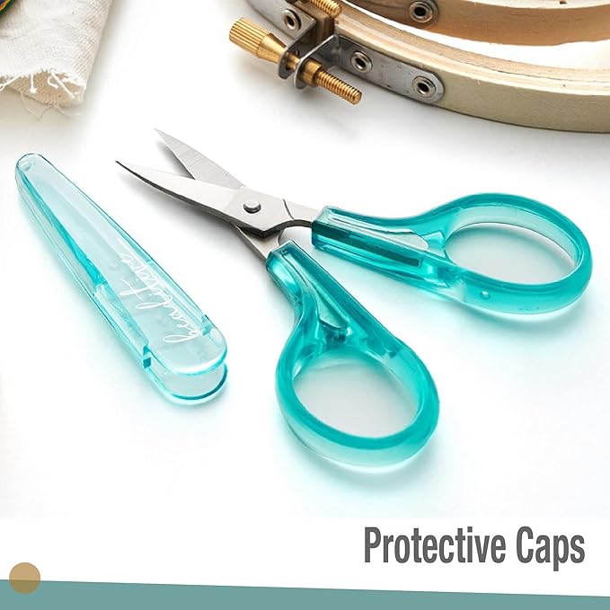 Beaditive Detail Craft Scissors Set (2 Pc.) Curved and Straight, Sharp, Compact | Sewing, Embroidery, Paper Cutting, Crafting | Stainless Steel | Protective Cover (Green)