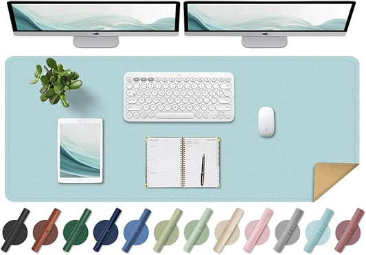 Large Leather Desk Pad Protector, 47.2'' x 23.6'', Office/Home/Decor - Light Blue