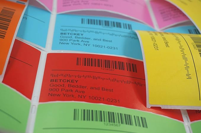 BETCKEY - 2.25" x 1" File Folder & Multipurpose Labels Compatible with Zebra & Rollo Label Printer,Premium Adhesive & Perforated[Red, 6 Rolls, 9000 Labels]