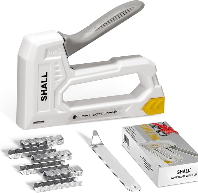 SHALL Light Duty Staple Gun for Wood - White Upholstery Staple Gun with 1600pcs JT21 Staples 1/4, 5/16, 3/8 inch and Staple Remover - Fabric Stapler Gun for Crafts, DIY, Decoration