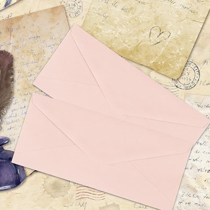Whaline 50Pcs Business Envelopes Blush Pink Mailing Envelopes V-Flap Envelopes for Invitations Mailing Letters Checks Sending Card, 4 1/8 x 9 1/2 Inch