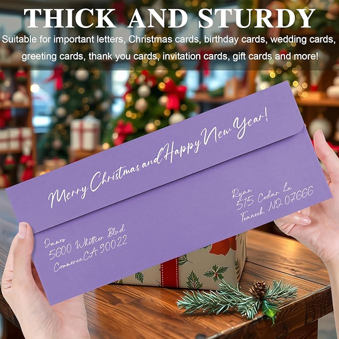 50 Pack Dark Purple #10 Business Envelopes, Standard Envelopes Self Seal, 4 1/8 x 9 1/2 Inch Letter Size Business Mailing Envelopes for Checks Invoices Statements Baby Shower Wedding Birthday