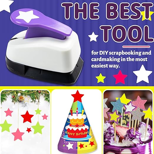 Star Paper Punch, 3/8", 1", 5/8" Star Shape Craft Punch Scrapbook Paper Cutter Hole Punch Set, Design for Office Supplies, Card Making, DIY Photo Album, Purple