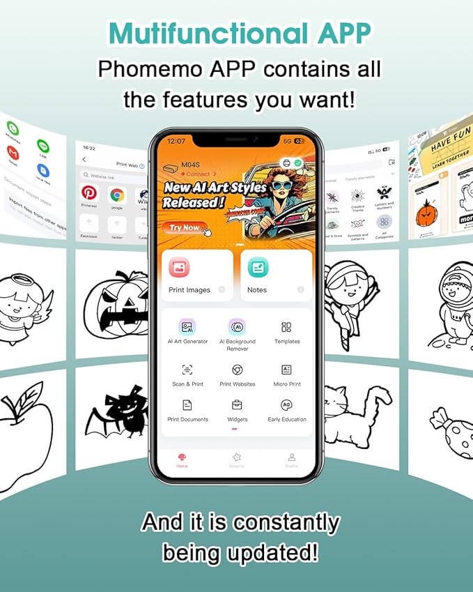 Phomemo M04S Portable Thermal Printer Bluetooth Label Printer, Sticker Note Printer, Support 2/3/4 inch Printing Width, 300 dpi,Compatible with Phones, Computer, Suitable for Labels, Notes, documents