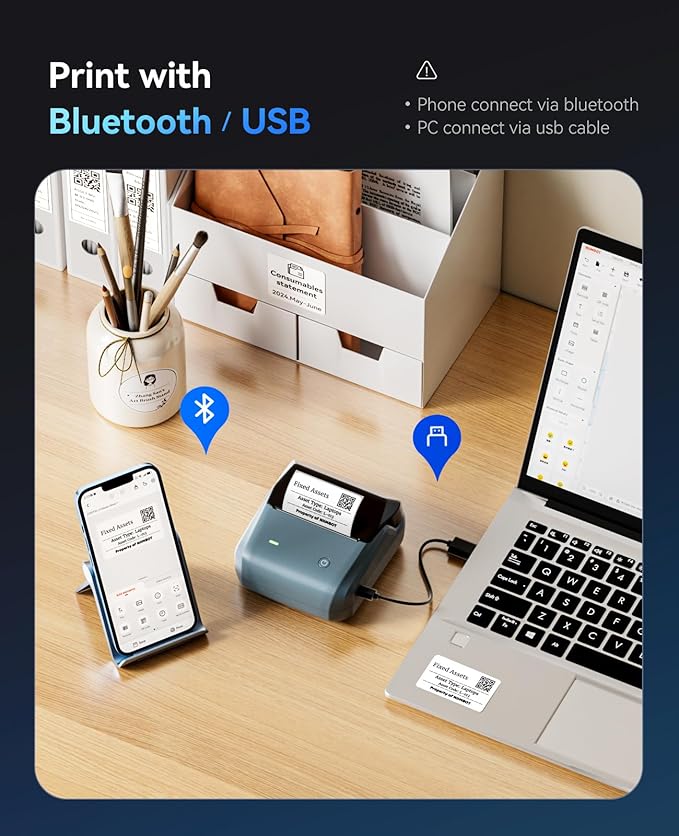 NIIMBOT B31 Label Maker, Thermal Label Printer with Auto Identification, Bluetooth Label Machine Easy to Use for Office, Home, Business, Sticker Maker with a Roll of 3 x 1.57 inch Label/Roll