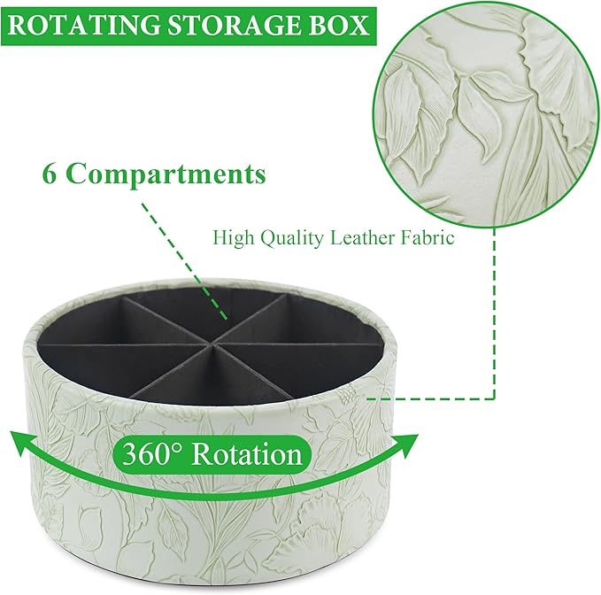 Hennaja Remote Control Holder, 360°Spinning PU Leather Desk TV Remote Caddy,Desk Storage Box Room Accessories for Controller, Media,Mail,Calculator, Mobile Phone,Pencil(1-Carved Green1)