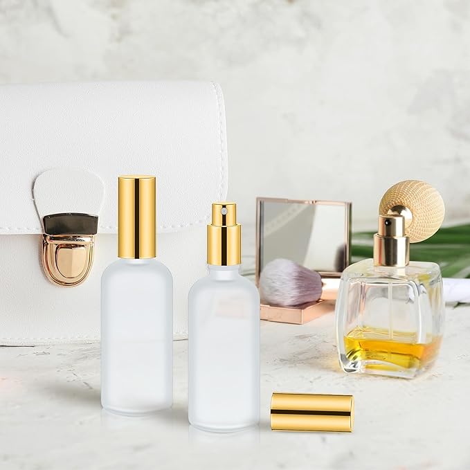 Roshtia 30 Pcs 3.4 oz/ 100 ml Gold Glass Spray Bottle Refillable Perfume Atomizer Clear Decorative Empty Bottles with Fine Mist Sprayer Pump for Face Body Travel